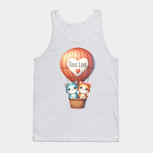 Valentine Cat Couple On Hot Air Balloon Tank Top by Chromatic Fusion Studio